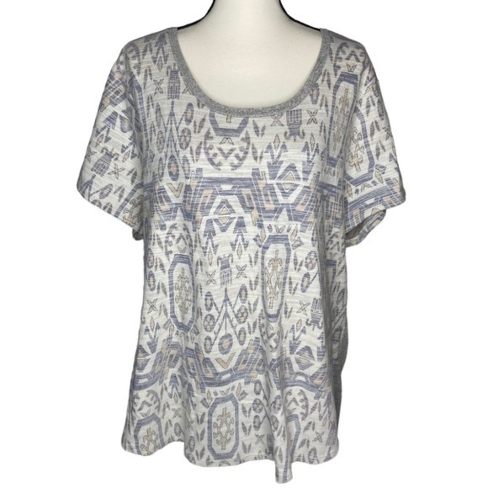 Massini Nordic Pattern Top Knit Short Sleeve Scoop Neck Hi Lo Hem Top Size 3X